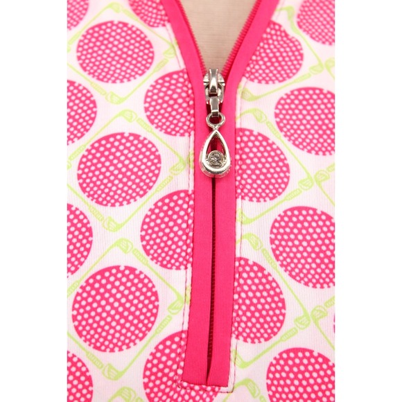 SanSoleil 1/4 Zip Long Sleeve Top‎ womens Small Pink Golf Balls Print UPF 50 - Picture 2 of 9